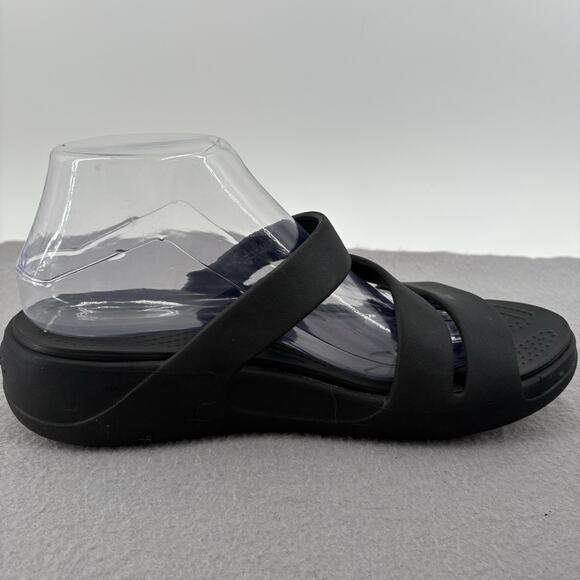 Crocs Shoe Womens 10 Black Monterey Strappy Wedge Casual Comfort Slip On Sandal - Picture 7 of 10